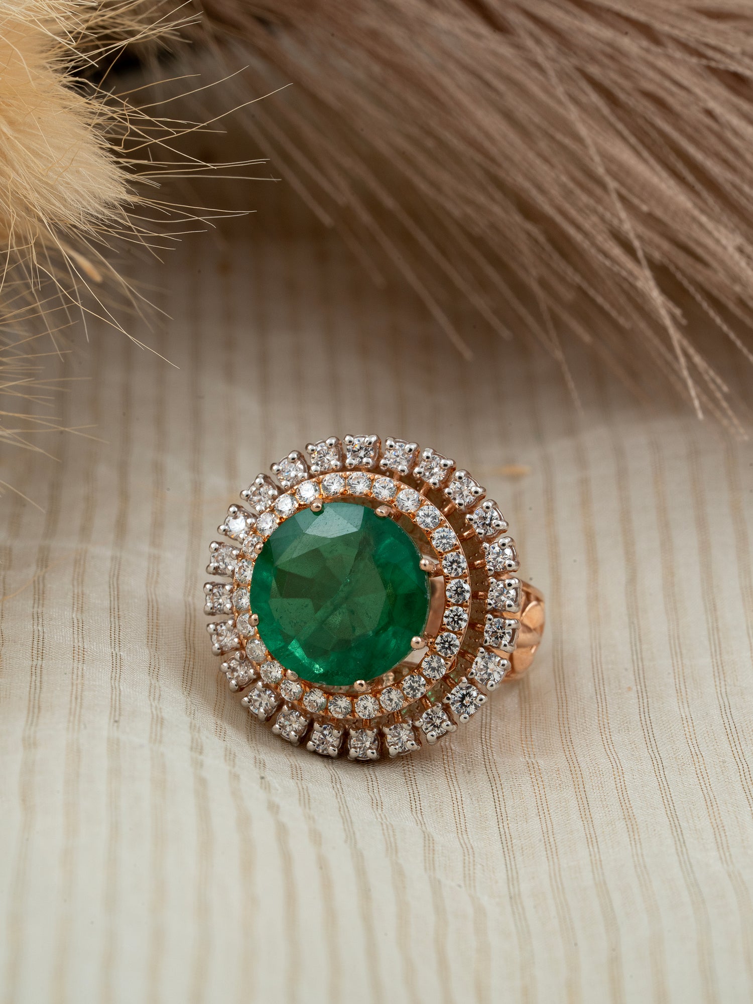 Green CZ Silver Ring - 92.5 Silver Gold Plated