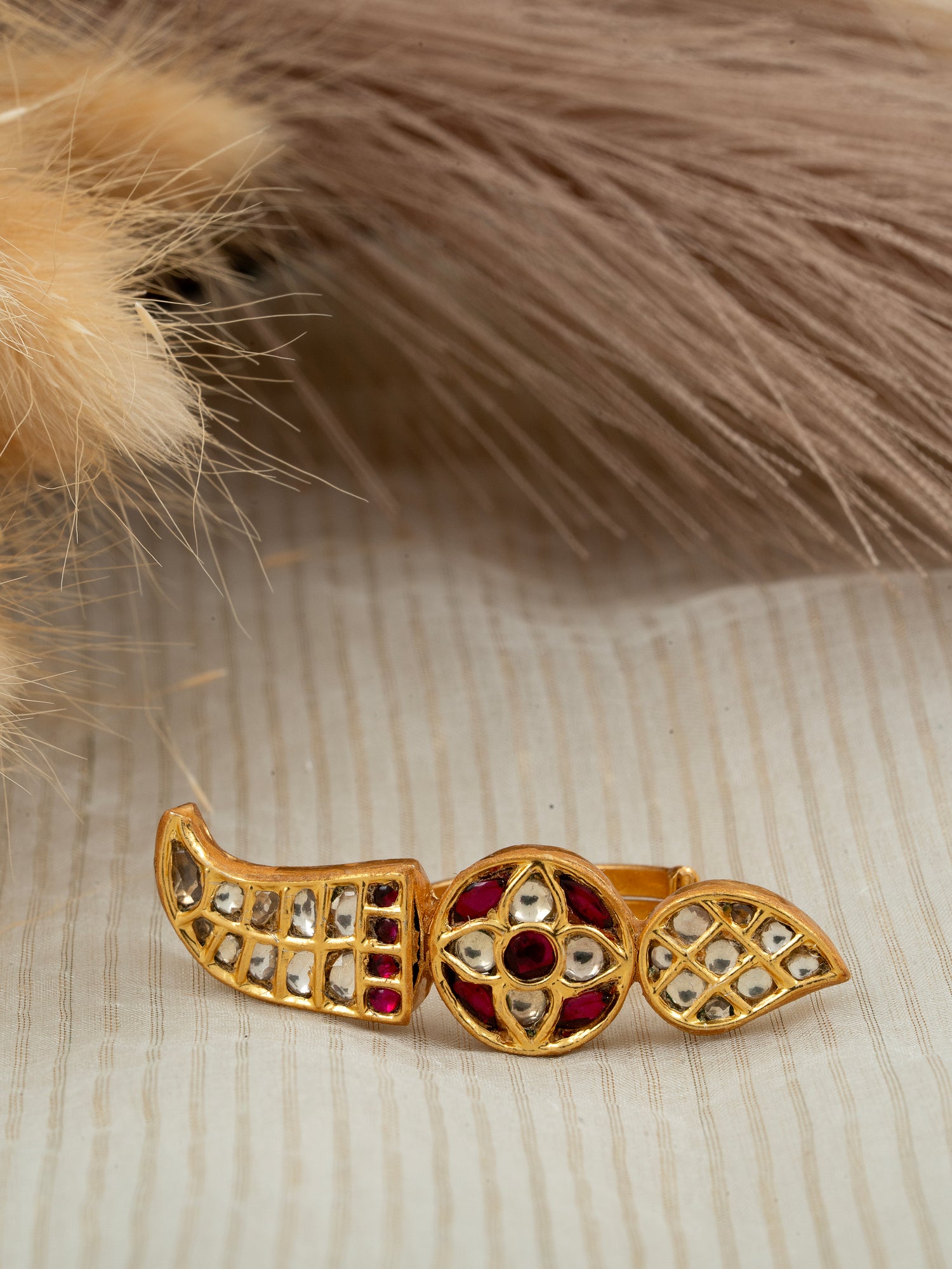 Jadau Kundan Adjustable Ring – 92.5 Silver Gold Plated