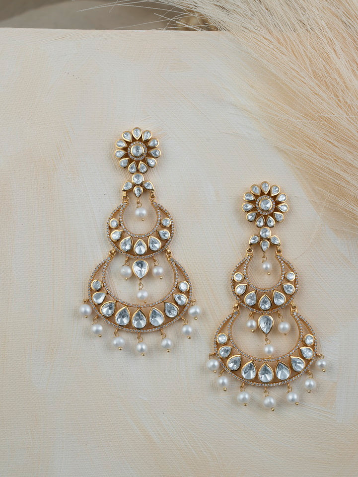 SILVER POLKI GOLD PLATED EARRINGS