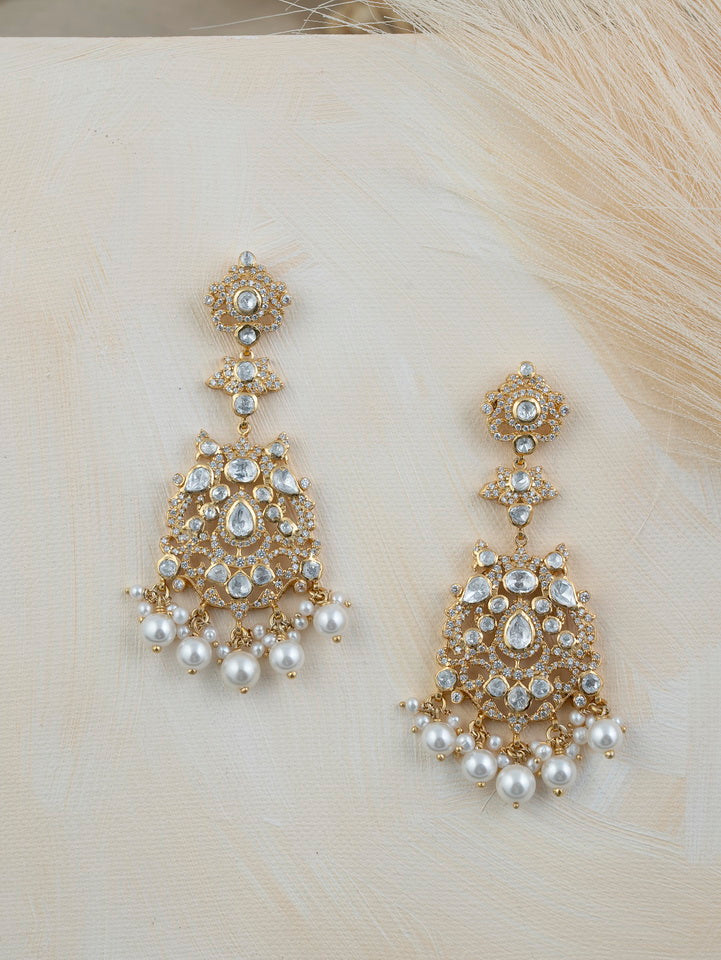 SILVER GOLD PLATED POLKI EARRING