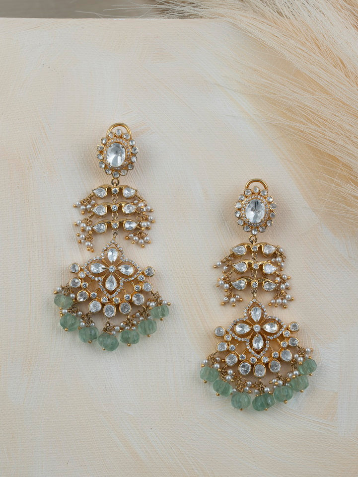 SILVER POLKI GOLD PLATED EARRINGS