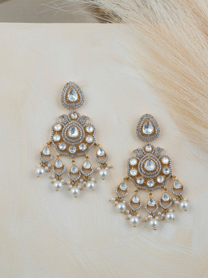 SILVER GOLD PLATED DIMOND DANGLER EARRINGS