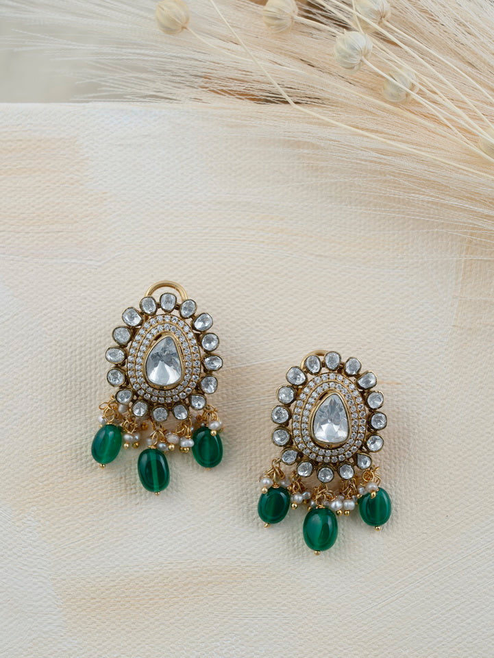 SILVER GOLD PLEATED POLKI STUDS