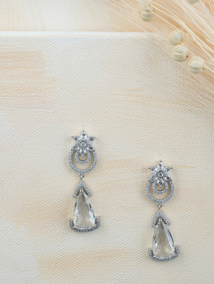 White Color Silver Plated Faux Diamond Earrings