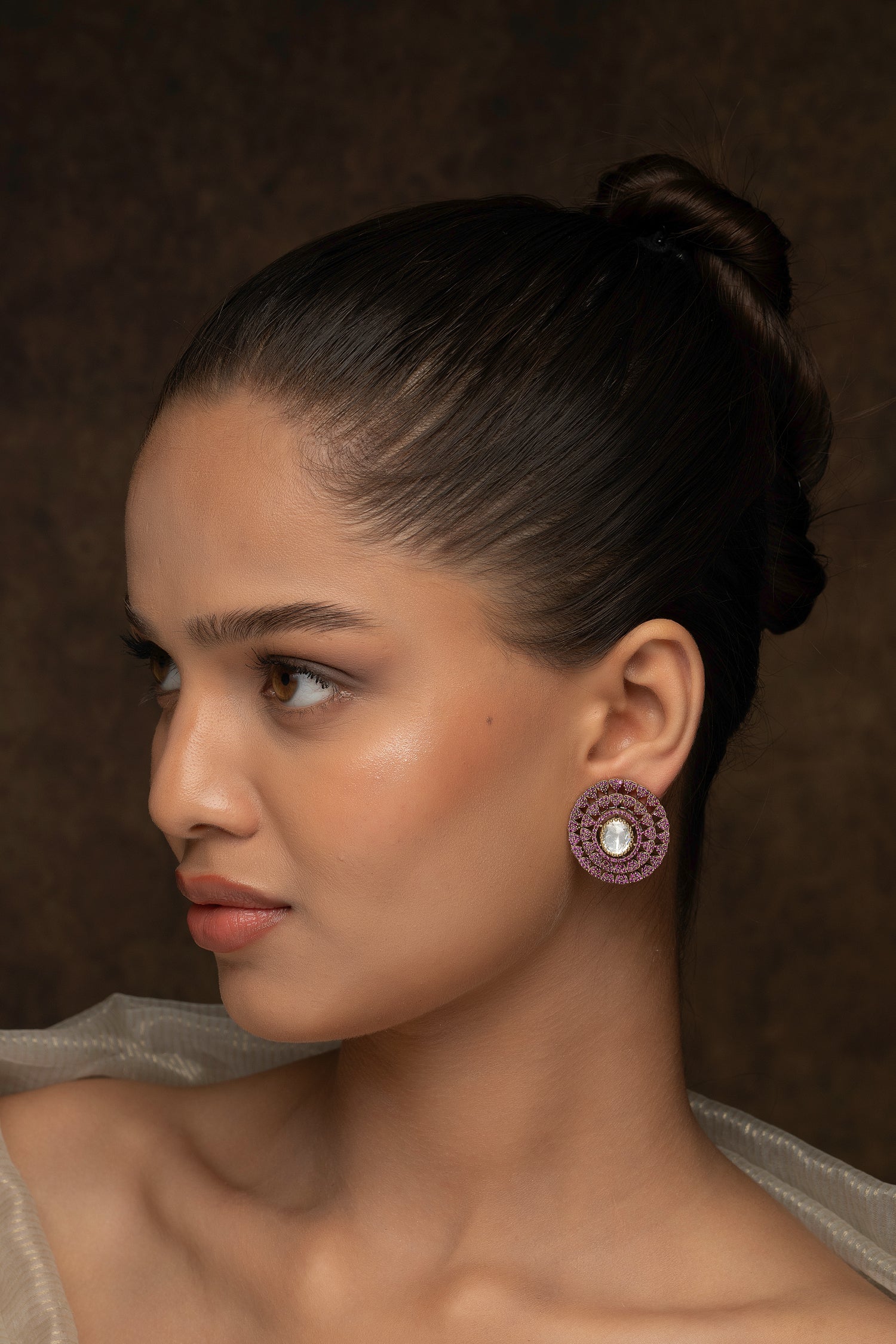 Maroon Polki Stud Earrings
