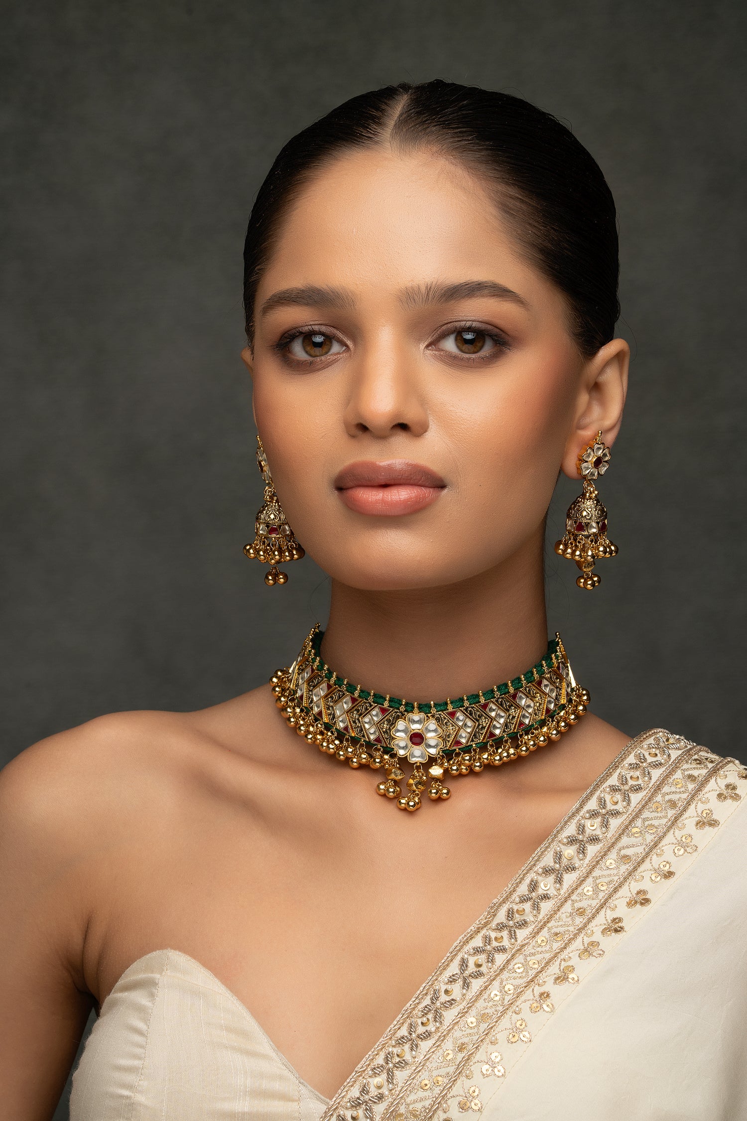Multicolor Gold Plated Jadau Kundan Necklace Set