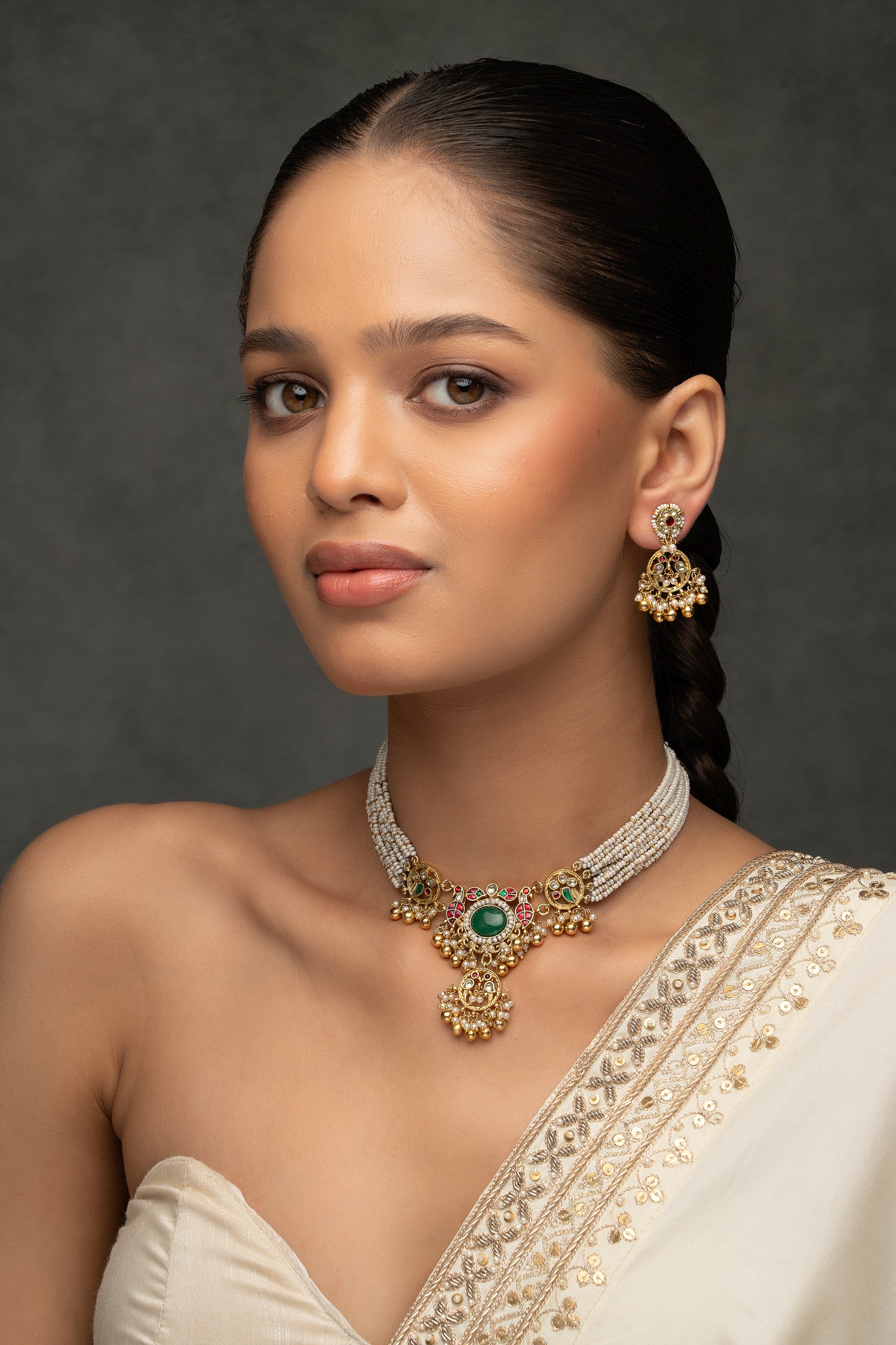 Multicolor Gold Plated Jadau Kundan Necklace Set