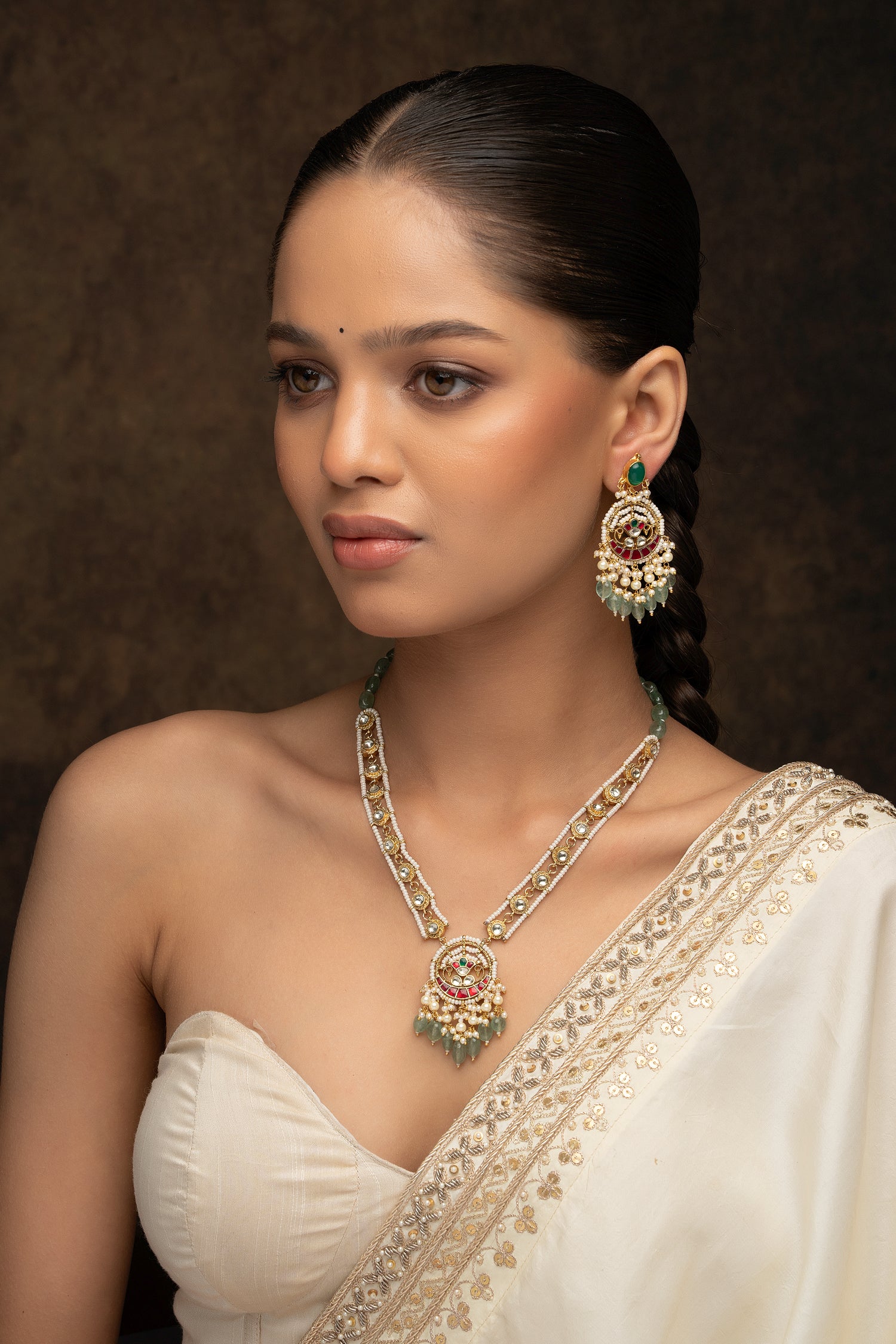 Multicolor Gold Plated Jadau Kundan Necklace Set