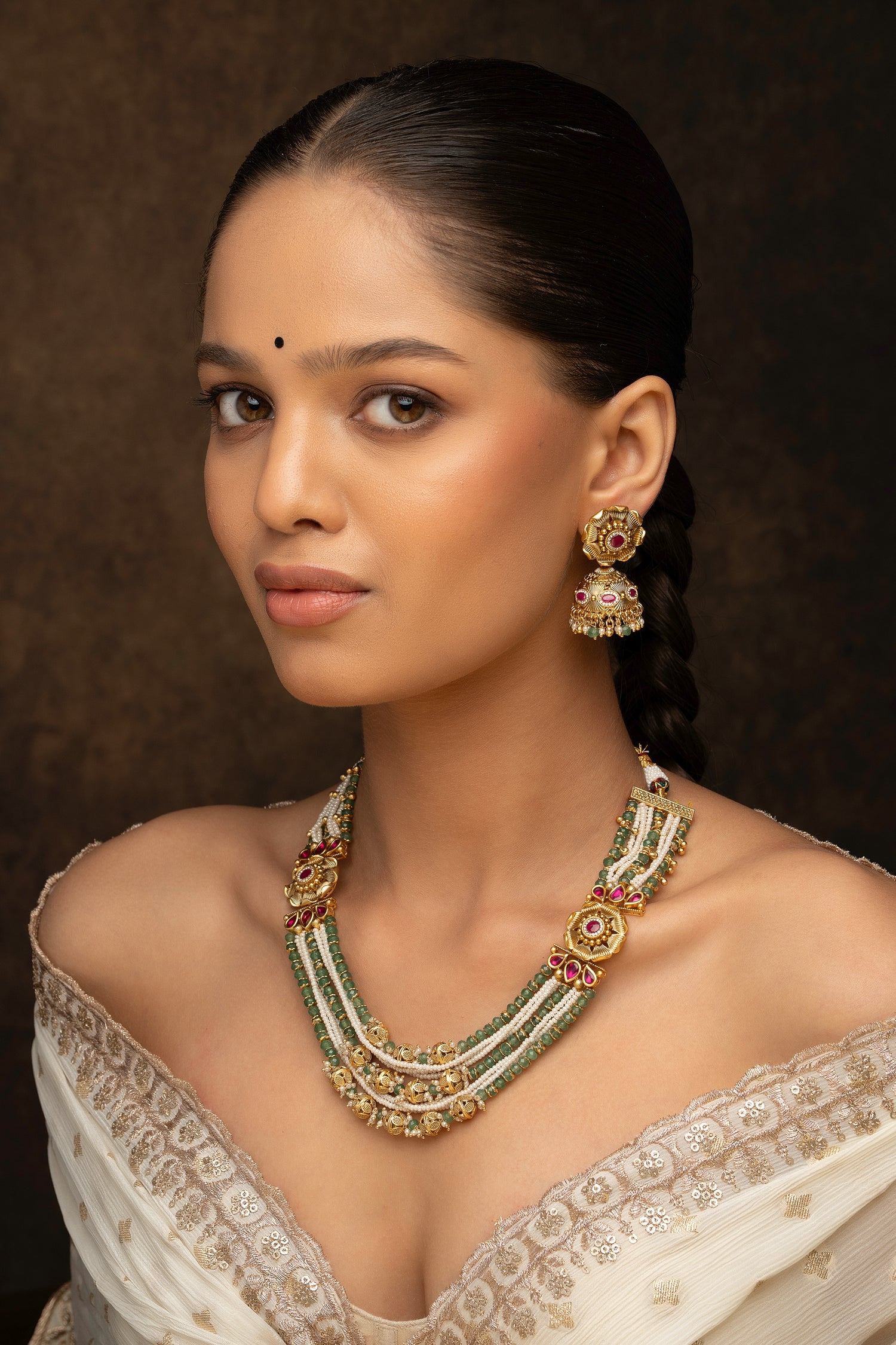 Multicolor Gold Plated Jadau Kundan Necklace Set