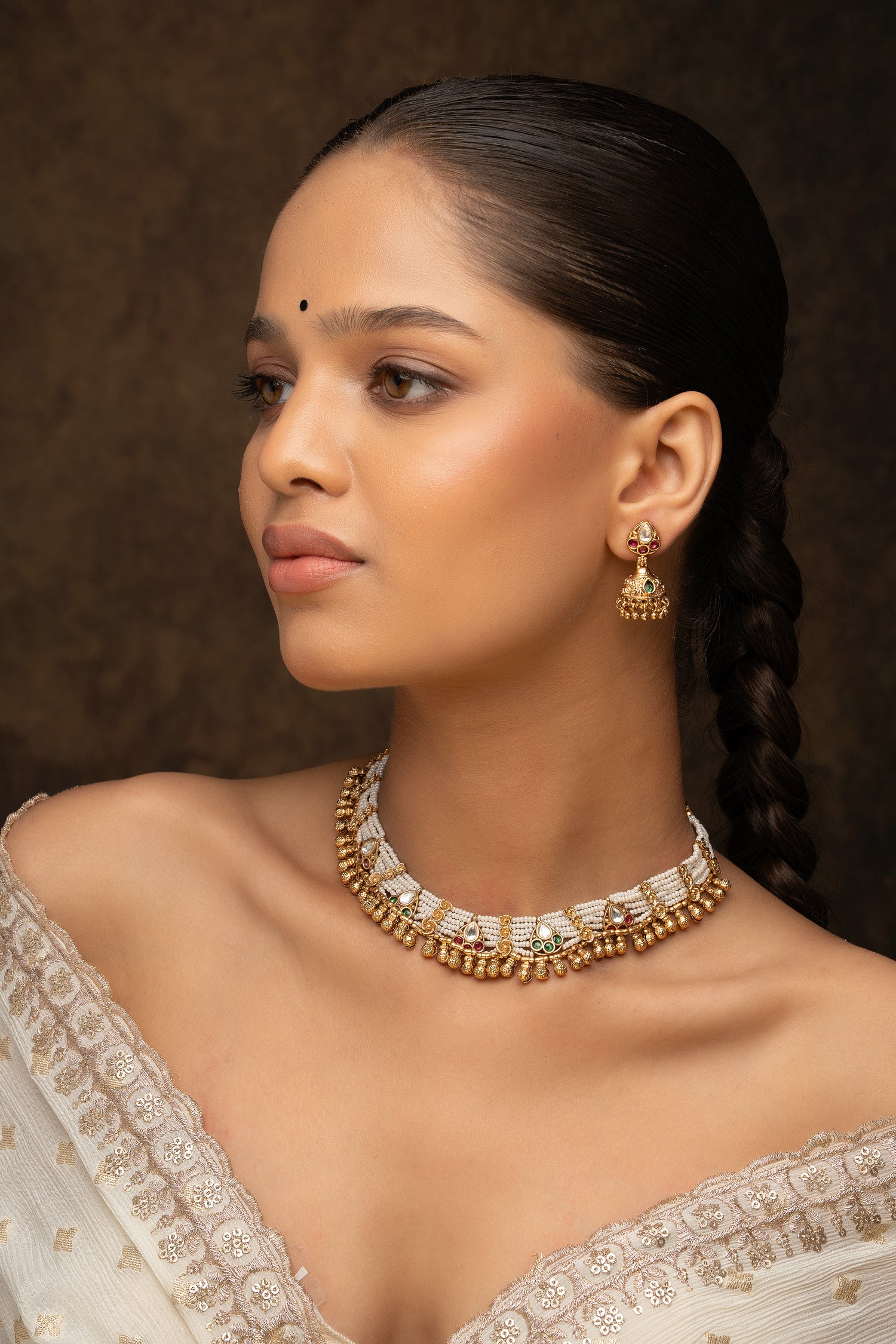 Multicolor Gold Plated Jadau Kundan Necklace Set