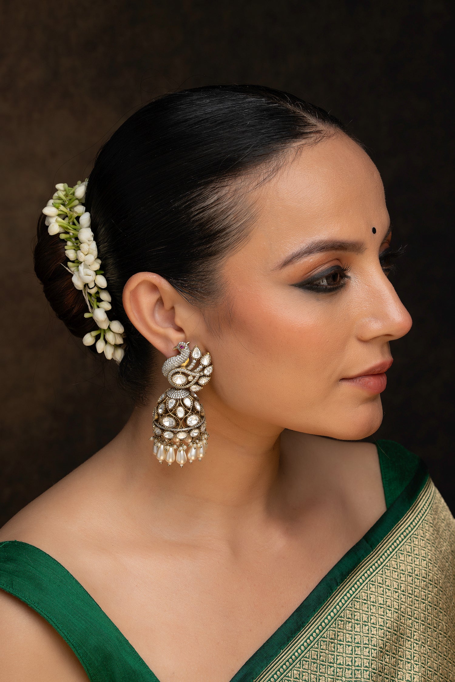 White Color Gold Plated Jadau Kundan Earrings