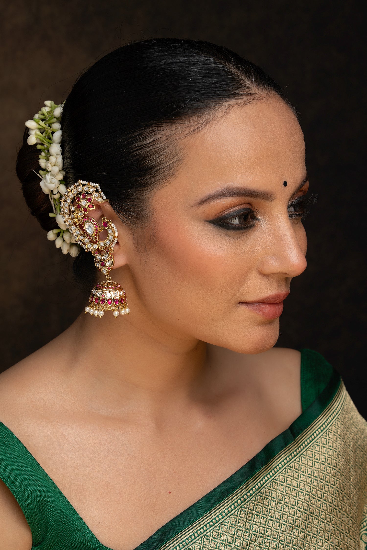 Pink Color Gold Plated Jadau Kundan Earrings (Matsya Chandbali)