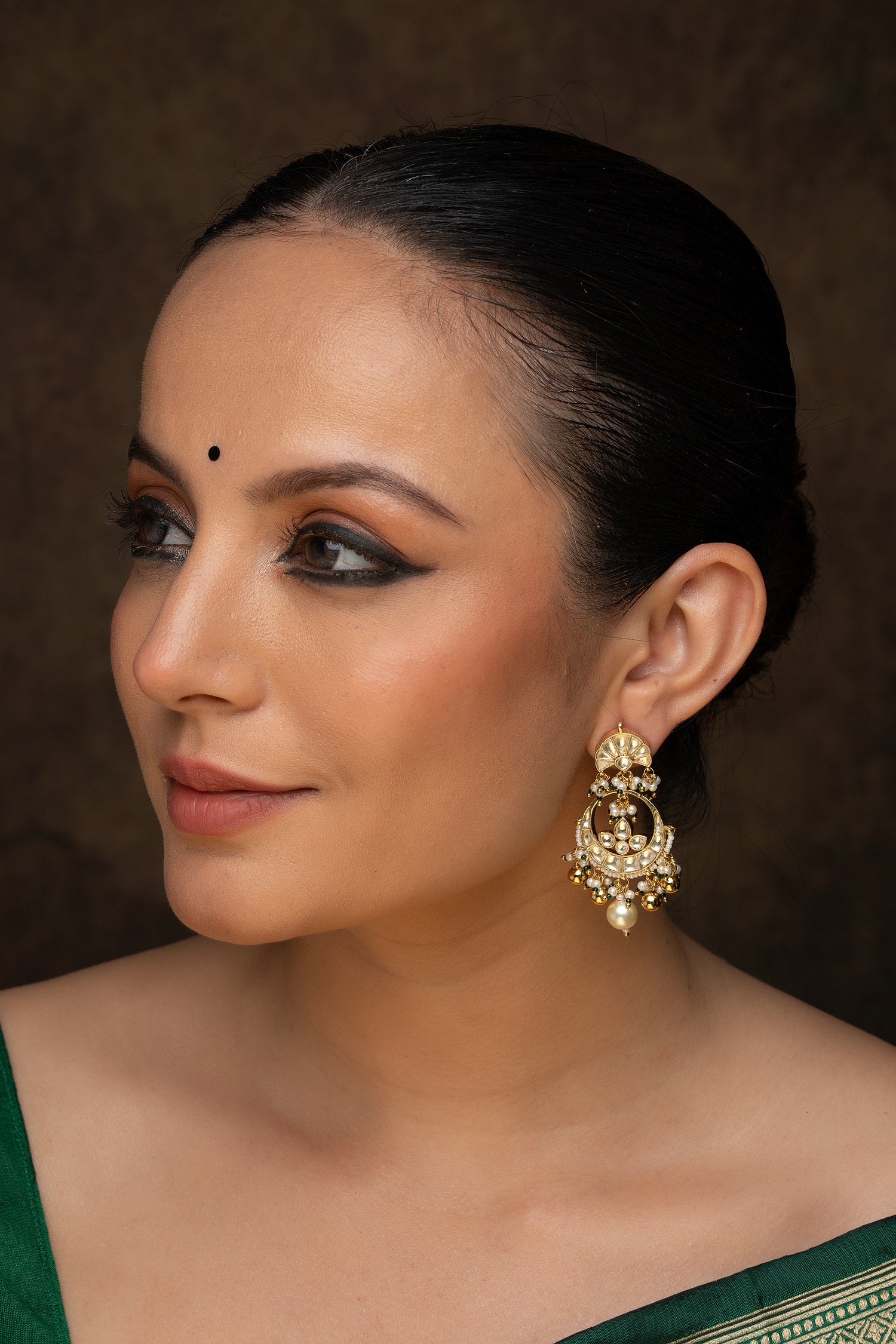 White Color Gold Plated Jadau Kundan Earrings