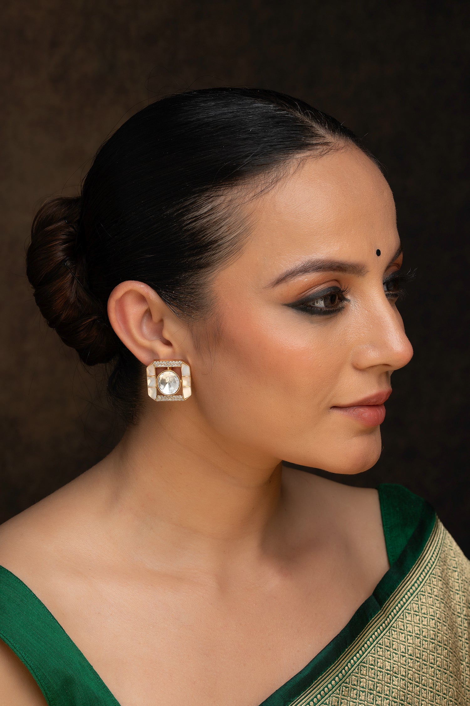 White Polki Stud Earring