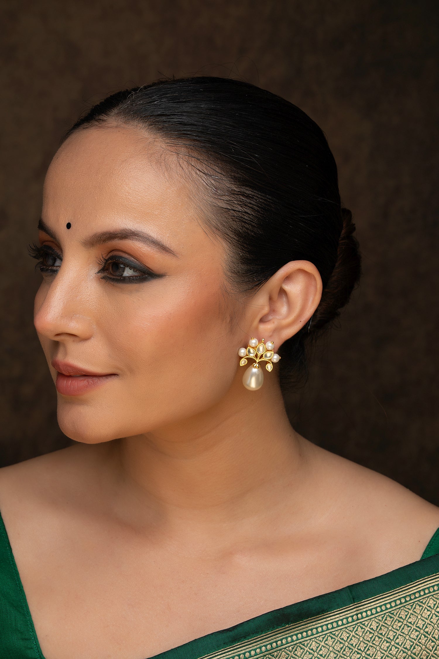 White Polki Stud Earrings
