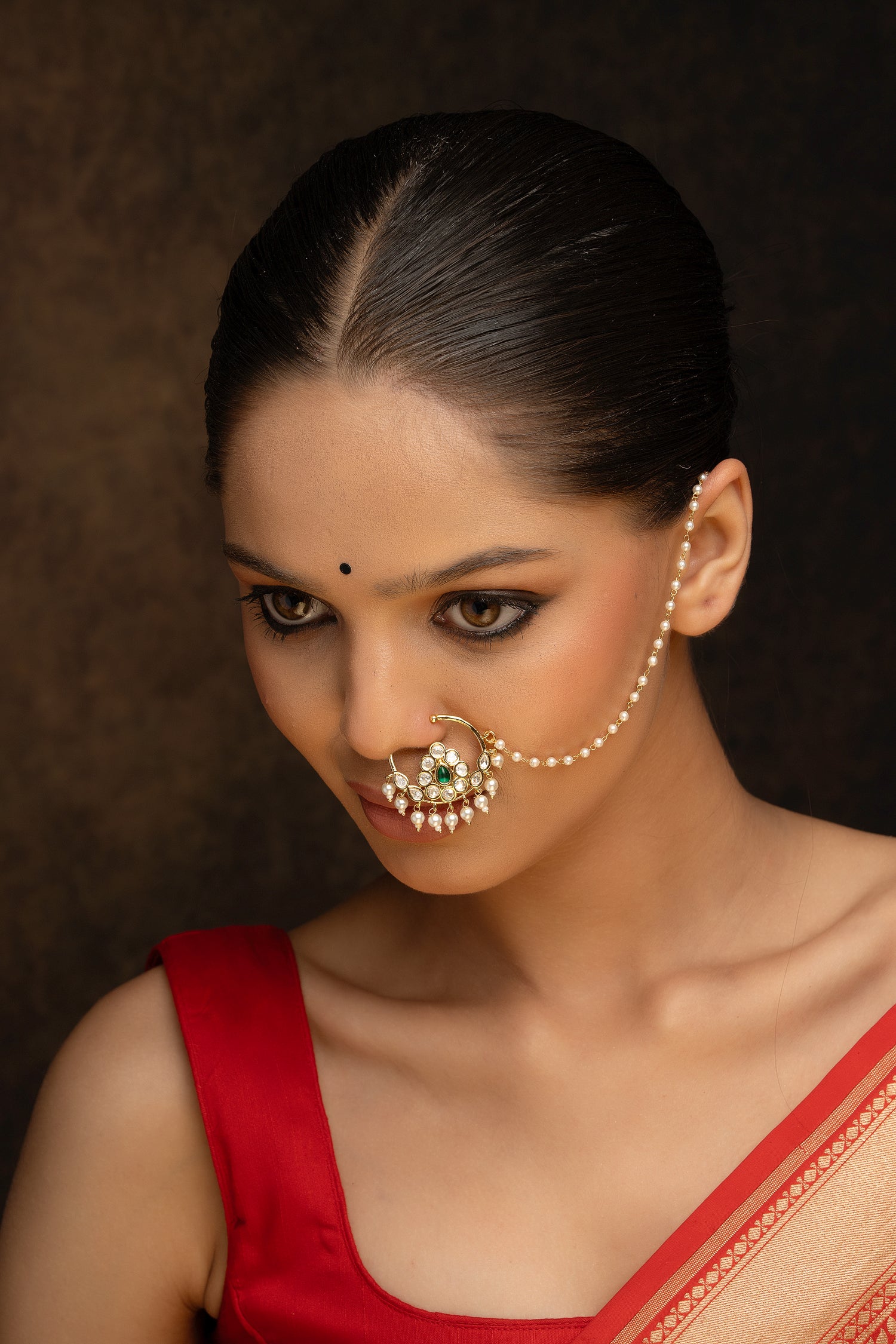 White Color Gold Plated Jadau Kundan Nosering