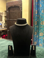 Jadtar Kundan choker necklace with long earrings on black velvet bust – Studio Gulabi 926HAI096